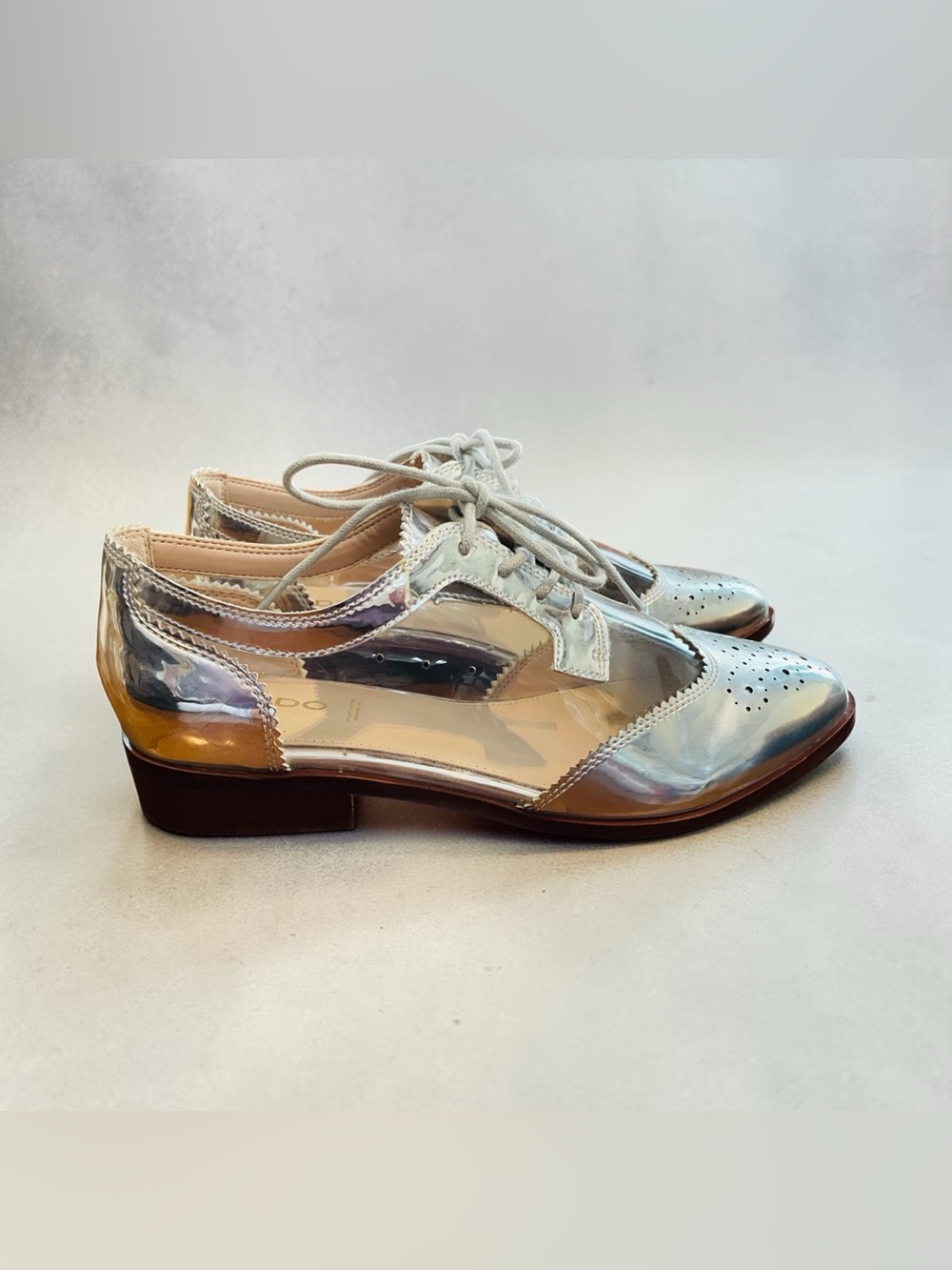 Aldo Metallic Silver Wingtip Loafers
